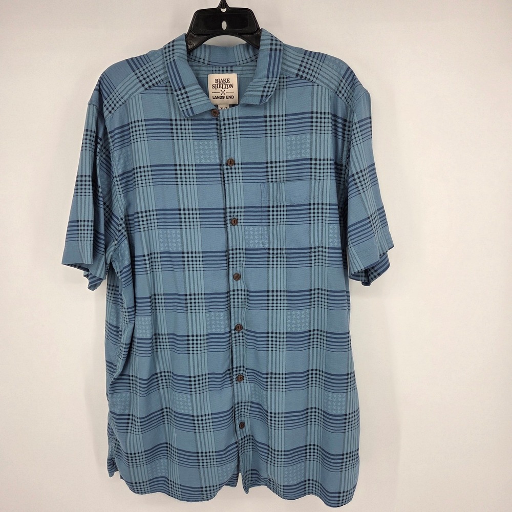 Blake Shelton x Lands' End Men's XL Tall Blue Plaid Short Sleeve Button Up